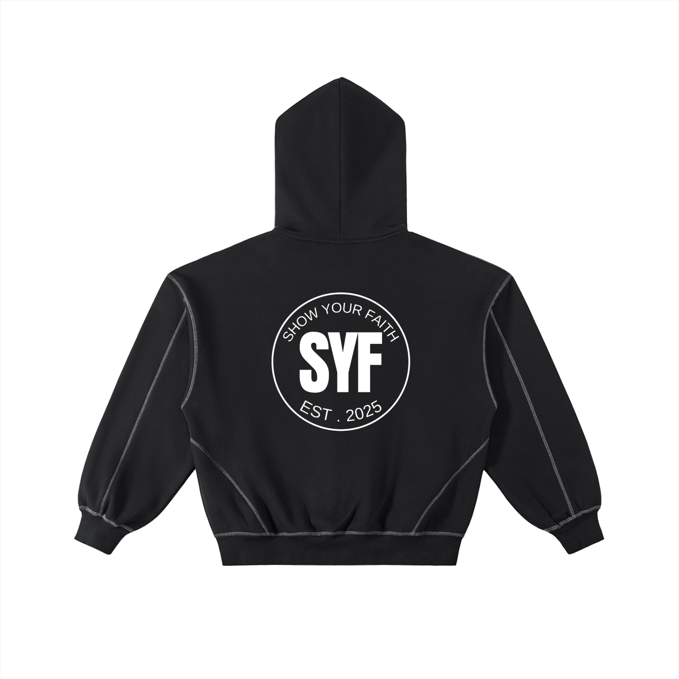 Contrast-Stitched Boxy Fleece Hoodie