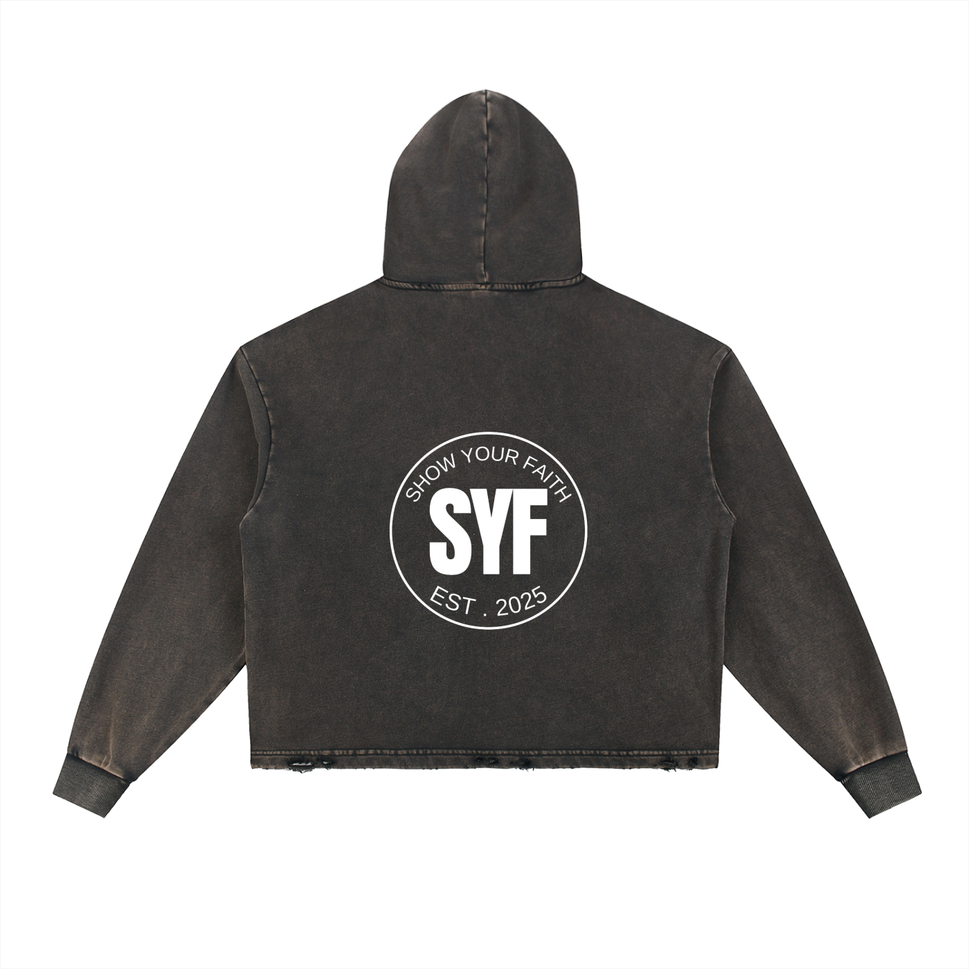 Vintage Washed Frayed-Hem Hoodie