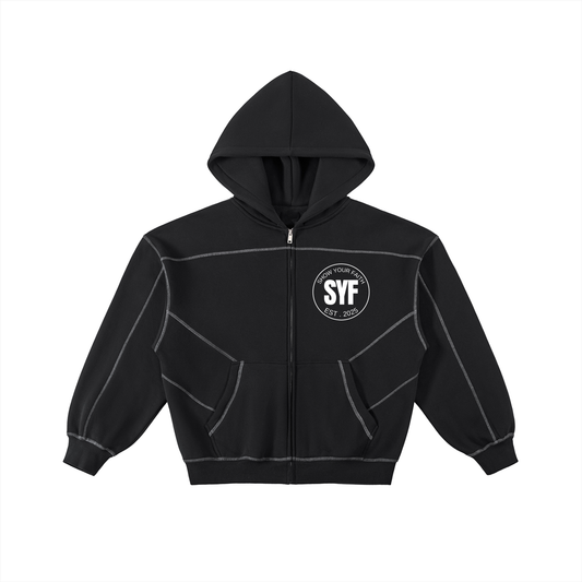 Contrast-Stitched Boxy Fleece Hoodie