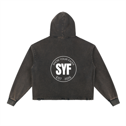 Vintage Washed Frayed-Hem Hoodie